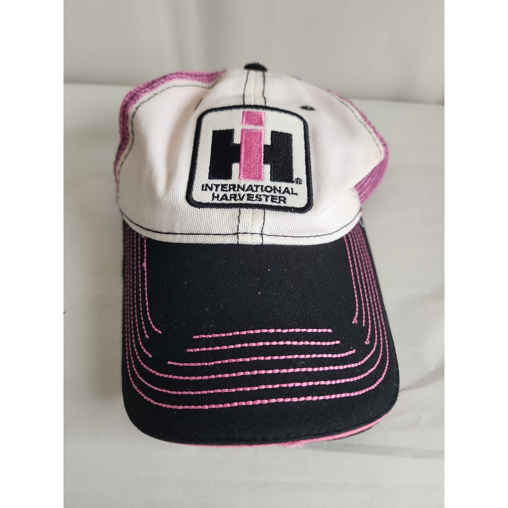 International Harvester IH Trucker Hat Pink Black White Mesh Back Adjustable Cap